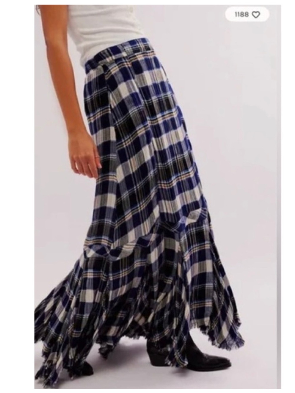 Free People Bordeaux Plaid Maxi Skirt In Navy Combo - Siren Plaid Small
